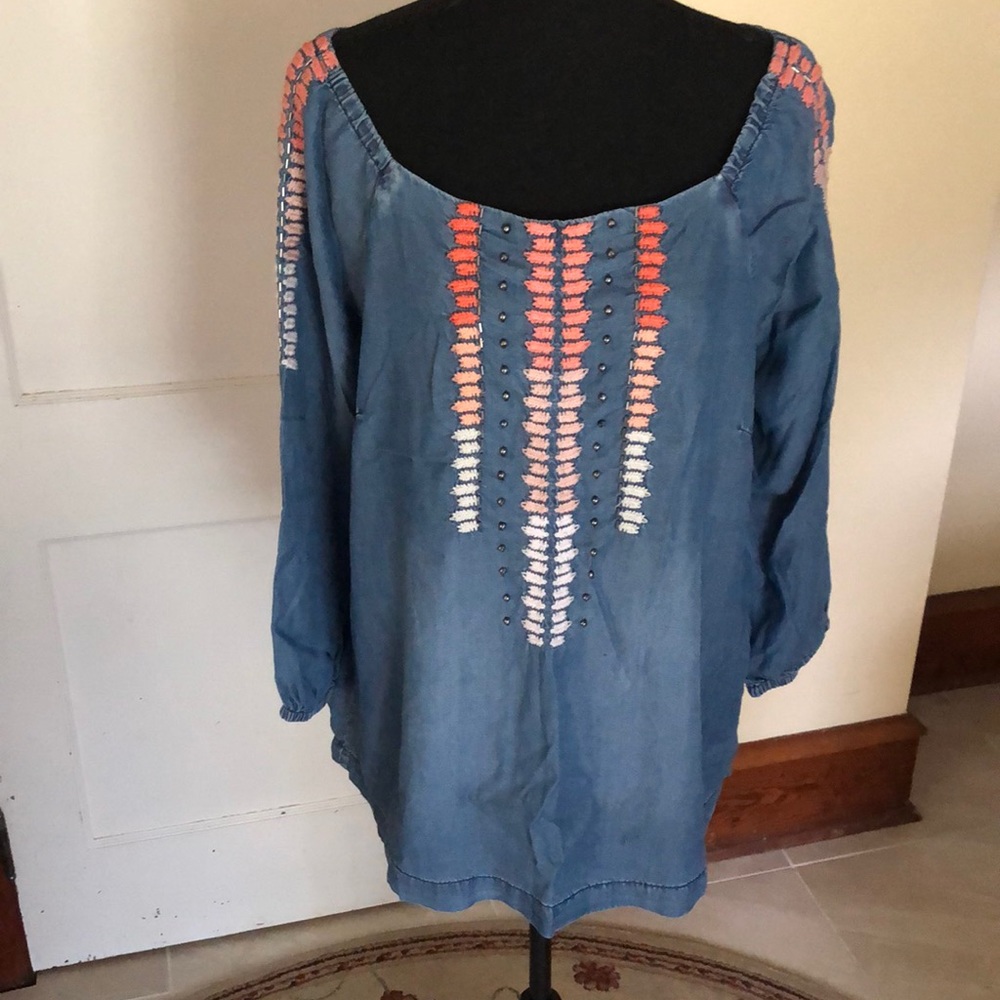 Denim type embroidered blouse